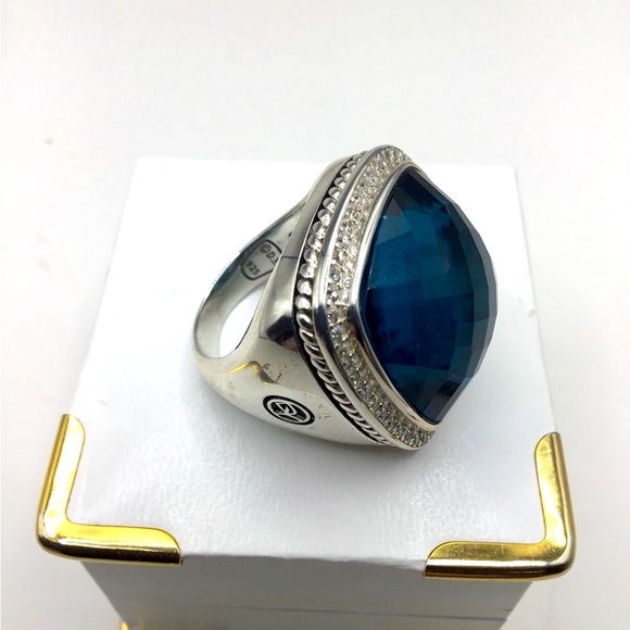 Stunning David Yurman Hampton Blue Topaz w Diamonds Albion Statement Ring! NEW! - Picture 9 of 12
